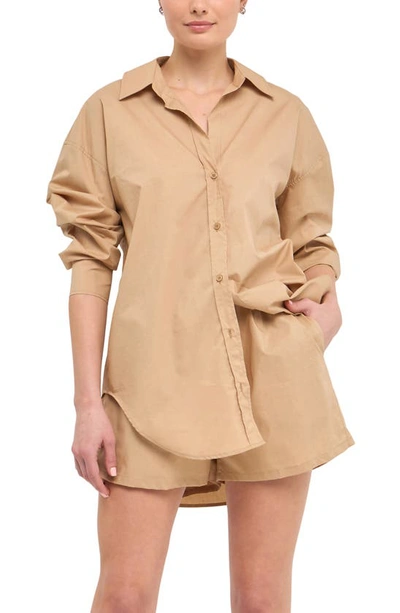 Grey Lab Oversize Cotton Button-up Shirt In Khaki