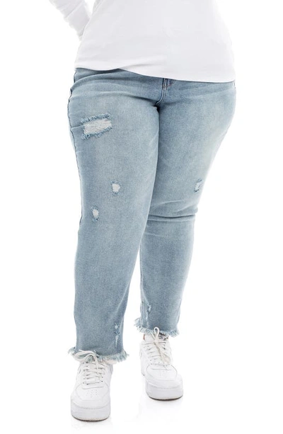 1822 Denim Distressed Fray Hem Slim Girlfriend Jeans In Ruby