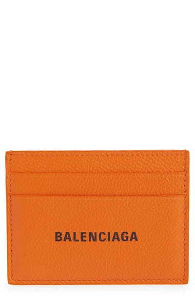 Balenciaga Cash Logo Leather Card Case In Orange
