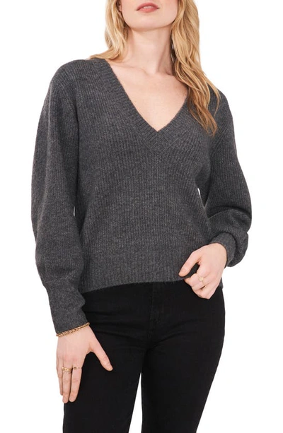 Lindsey Balloon Sleeve V-Neck Sweater in Light Blue
