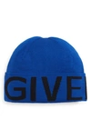 Givenchy Wool Logo Beanie In Blue
