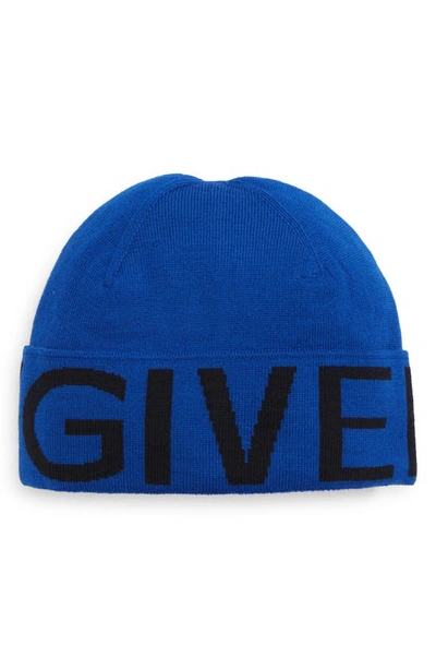 Givenchy Wool Logo Beanie In Blue