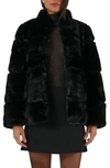 Apparis Skylar Faux Fur Tiered Short Coat In Noir