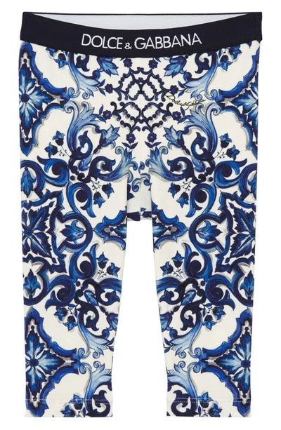 Dolce & Gabbana Kids' Majolica Print Leggings In Blue