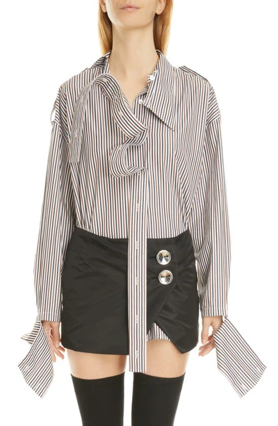 Meryll Rogge Stripe Deconstructed Men's Button-down Shirt In Black Brown