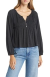 Lucky Brand Smocked Sandwash Top In Black