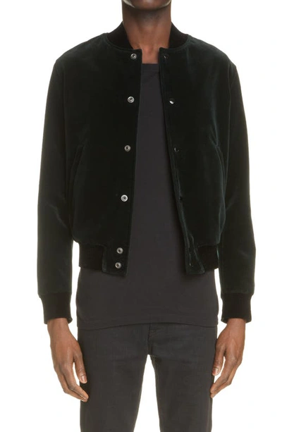 Saint Laurent Giubbotto Teddy In Velluto Di Cotone Verde In Green