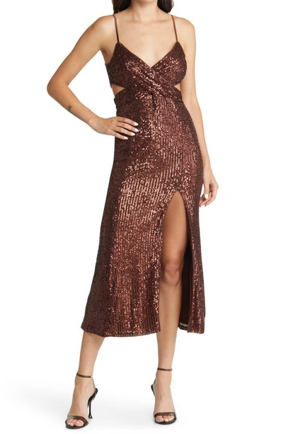 Saylor Harmonie Cut-out Sequin Midi Dress In Brown