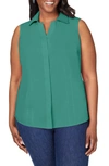 Foxcroft Taylor Sleeveless Button-up Shirt In Vintage Jade