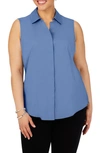 Foxcroft Taylor Sleeveless Button-up Shirt In Blue Denim