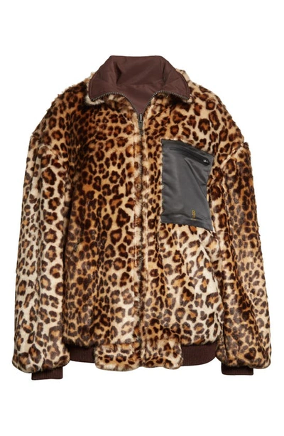 R13 Oversize Faux Fur Reversible Bomber Jacket In Animal Print