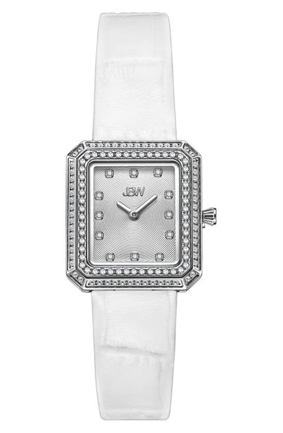 Jbw Arc Diamond Leather Strap Watch, 23mm In White