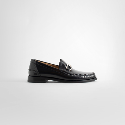 Fendi Logo-embellished Leather Loafers In Black