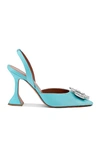Amina Muaddi Camelia Crystal-embellished Silk-satin Slingback Pumps In Turquoise