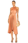 A.l.c Renzo Ii Asymmetric Pleated Midi-dress In Burnt Terracotta