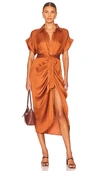 Steve Madden Tori Tie Waist Midi Shirtdress In Mocha Bisque
