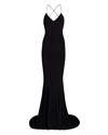 Norma Kamali Low Back Slip Mermaid Fishtail Gown In Black