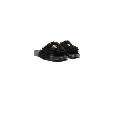 Versace Little Kid's & Kid's Ciabatta Faux Fur Slides In Black