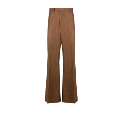 73 London Brown Flared Linen Trousers