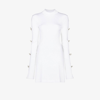 Mach&mach Mach And Mach Crystal Bow Long Sleeve Cutout Knit Minidress In White