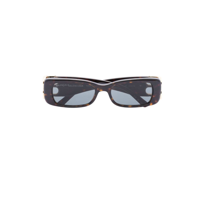 Balenciaga Brown Bb Rectangle Sunglasses In Black