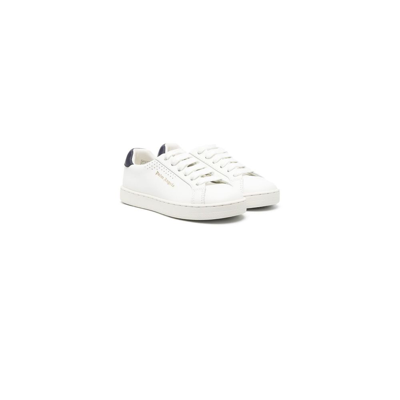 Palm Angels Kids' White Logo Low-top Leather Trainers