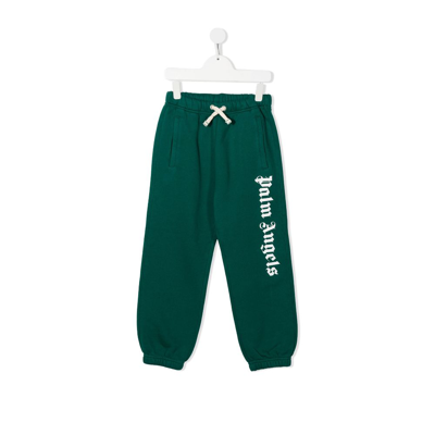 Palm Angels Kids' Green Logo Print Cotton Track Pants