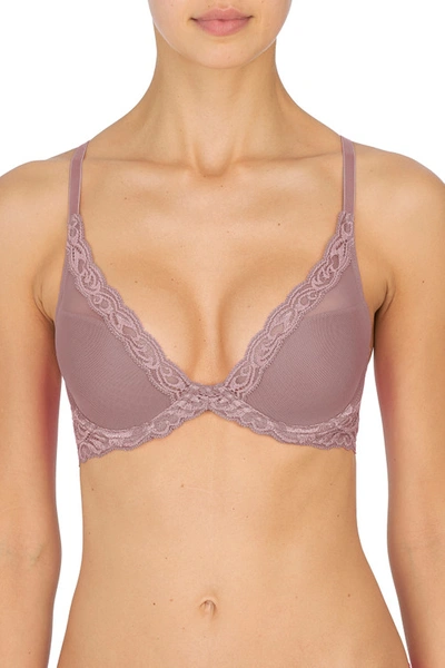 Natori Feathers Contour Plunge T-shirt Everyday Plunge Bra (38dd) Women's In Antique Pink/pearl