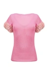 ANDREEVA PINK KNIT TOP WITH HANDMADE KNIT DETAILS