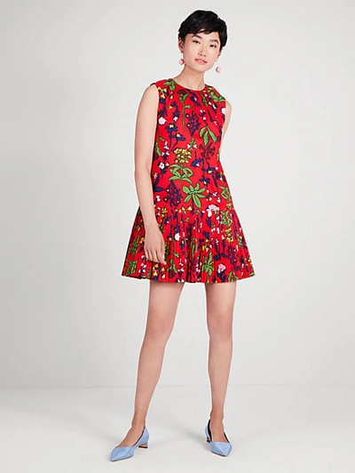 Kate Spade Botanical Garden Pleated Shift Dress In Engine Red | ModeSens