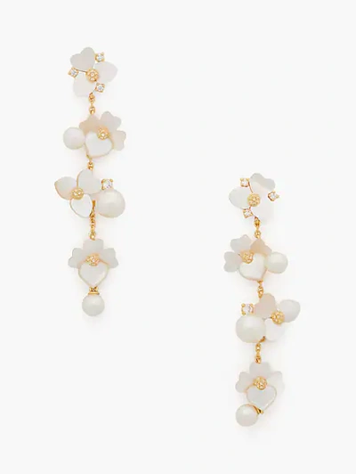 Kate Spade Precious Pansy Statement Linear Earrings In White/gold