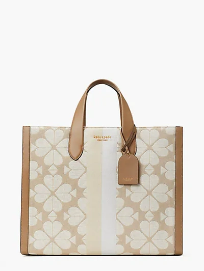 Kate Spade Oversized Spade Flower Jacquard Stripe Manhattan Large Tote In Natural