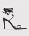 Black Suede Studio Talia Snake-embossed Ankle-wrap Sandals In Black Snake Ltr