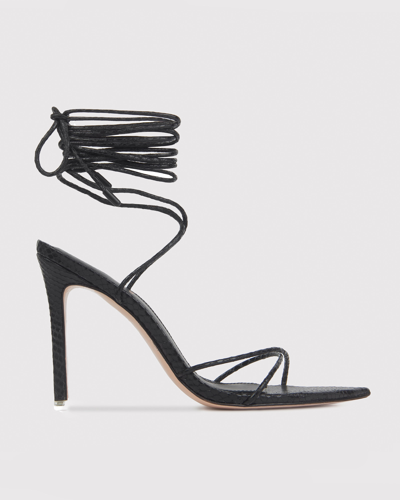 Black Suede Studio Talia Snake-embossed Ankle-wrap Sandals In Black Snake