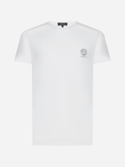 Versace Medusa-print V-neck Cotton-blend T-shirt In Nocolor