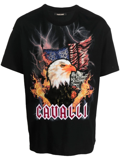 Roberto Cavalli Eagle Print Short-sleeve T-shirt In Black
