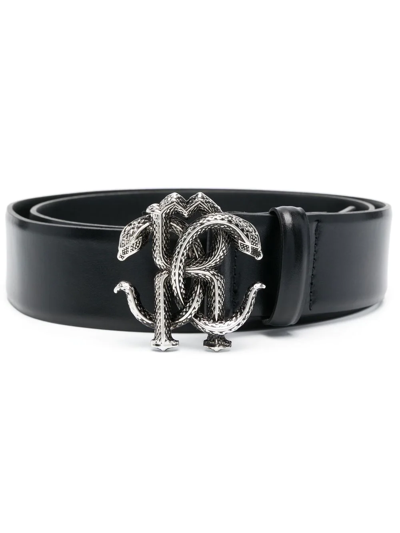 Roberto Cavalli Snake Logo-buckle Belt In Black