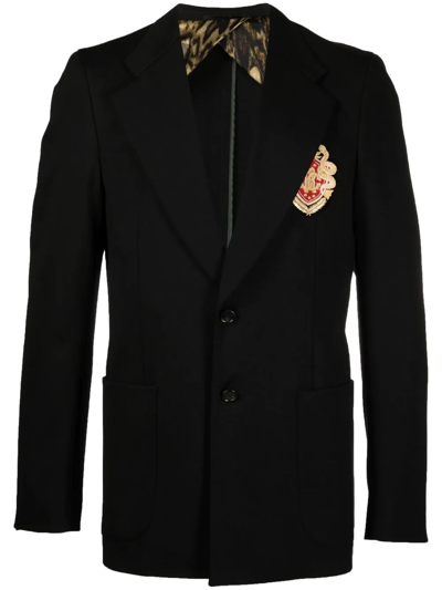 Roberto Cavalli Rc Monogram Crest-appliqué Corduroy Blazer In Black