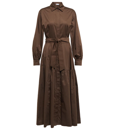 Max Mara Olimpia Tiered Cotton-poplin Midi Shirt Dress In Brown