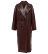 Max Mara Ussuri Double Breasted Leather Long Coat In Castagna