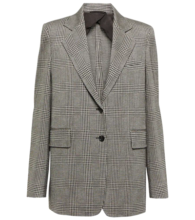 Max Mara Prince Of Wales Checked Wool-blend Blazer In Black