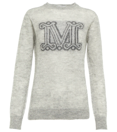 Max Mara Mohair Blend Sweater With Monogram In Grey