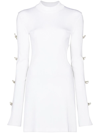 Mach&mach Mach And Mach Crystal Bow Long Sleeve Cutout Knit Minidress In White