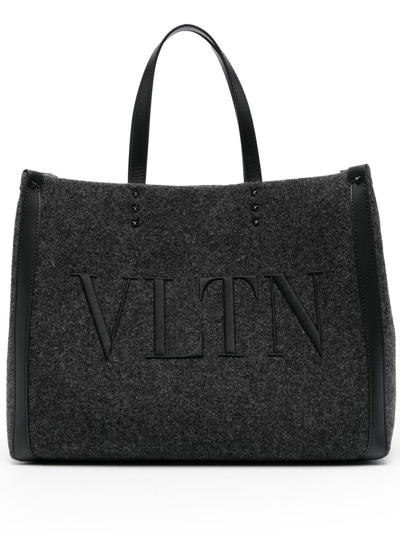 Valentino Garavani Embroidered-vltn Detail Tote Bag In Grey