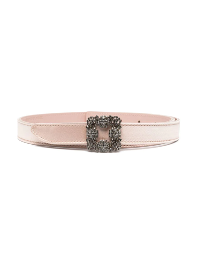Manolo Blahnik Hangisi Crystal-embellished Leather Belt In Pink