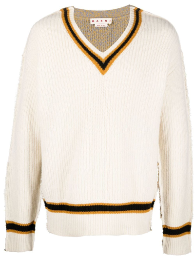 Marni Color-block Alpaca And Wool Blend Sweater In Snow White