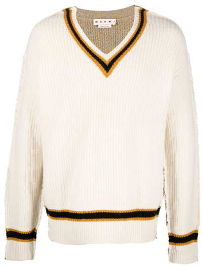 Marni V-neck Knitted Jumper In Neutrals