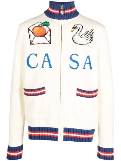 Casablanca Casa Swan Zip Up Jacket Cotton Knit White - White