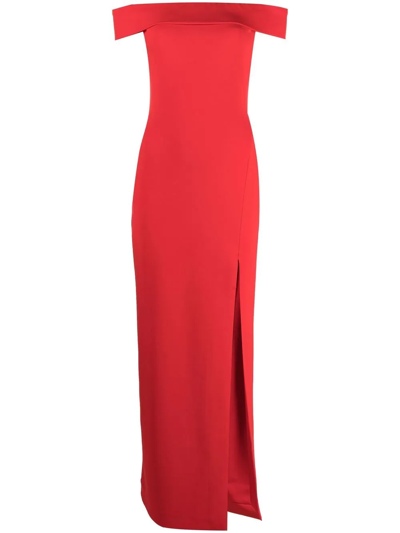 Solace London Red Martina Evening Dress With Bare Shoulders