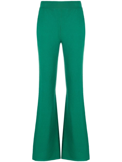 Alberta Ferretti Flared Fine-knit Trousers In Grün